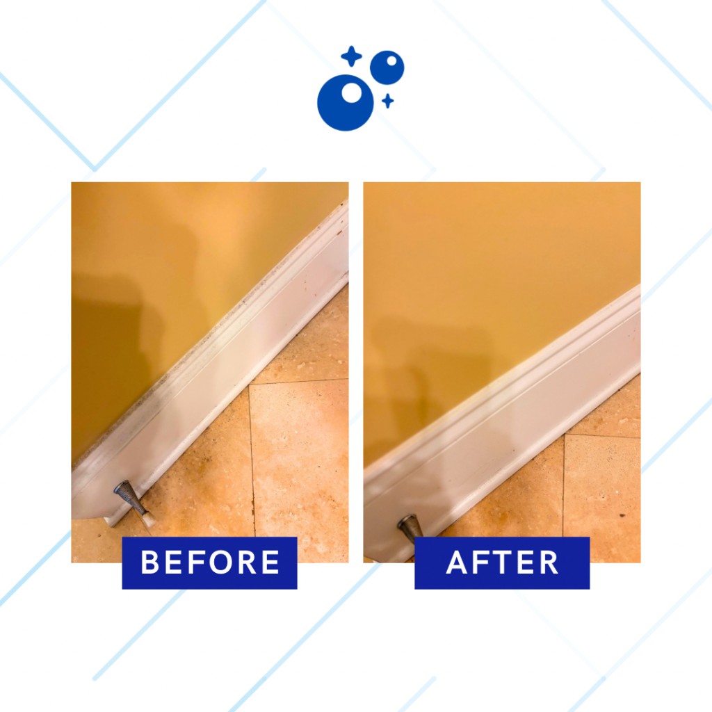 Before and after: ceiling fan blades from heavy dust to clean white.