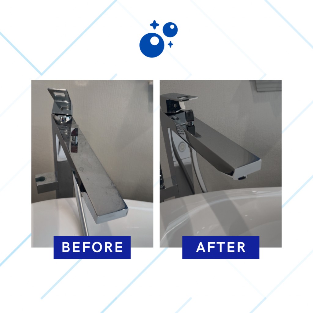 Faucets polished to a streak-free, chrome shine.